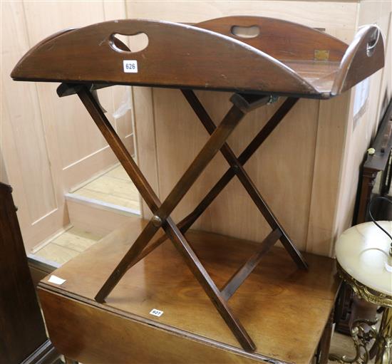 A mahogany butlers tray on stand, W.79cm